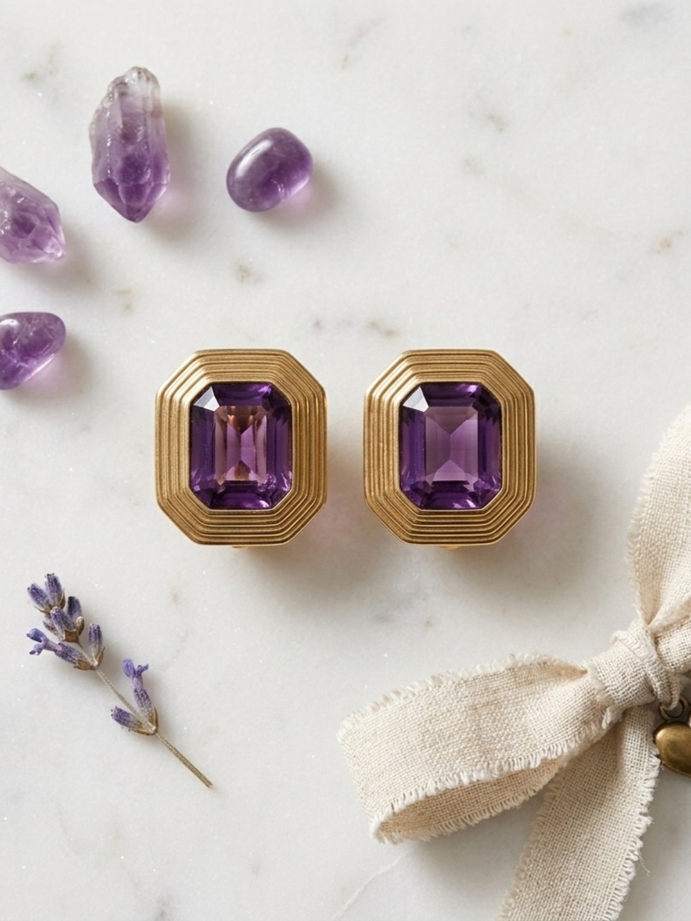 Swarovski Swan Signed Vintage Amethyst Crystal Clip Earrings 1980s Statement